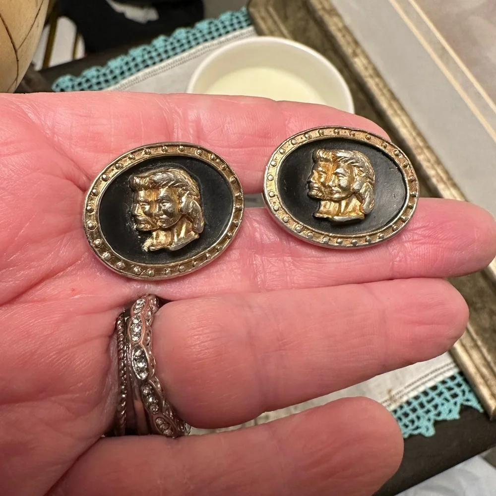 Vintage Cuff Links Gold TONED Black Inlay - Rare